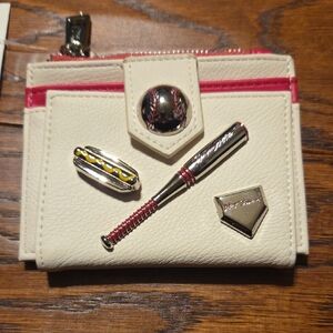 Cream and Pink Betsy Johnson Baseball Themed Wallet Hit Me Up Bifold